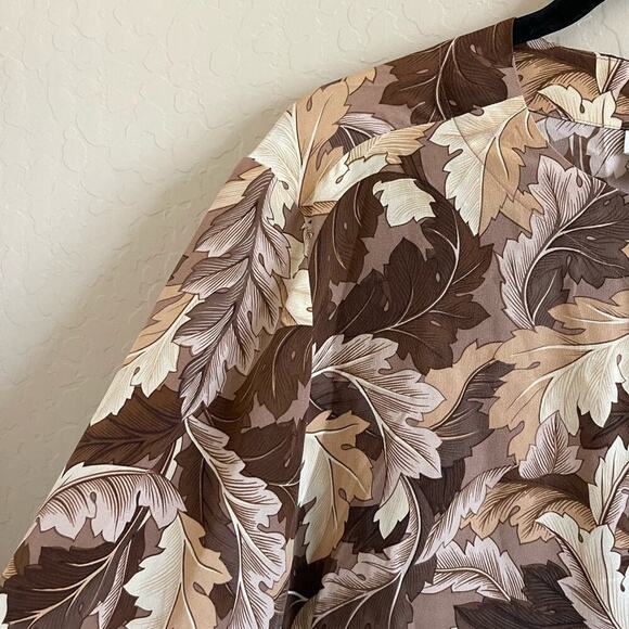 Henri Bendel 100% Silk Neutral Leaves Drape Long Cardigan Jacket Topper S - Picture 2 of 6